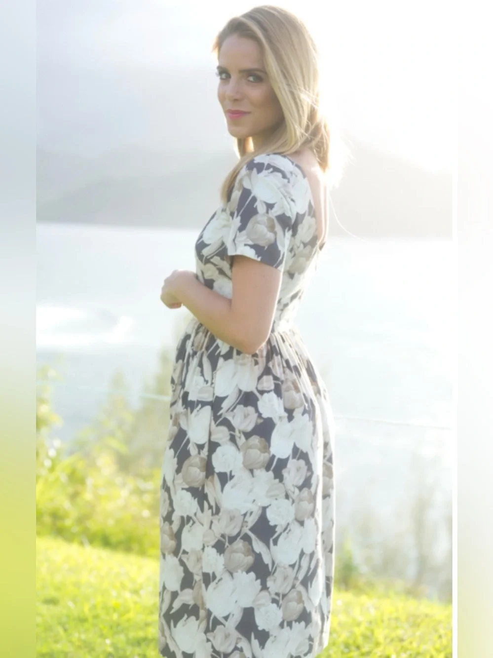 J. CREW Black Floral Silk Blend Lined Dress with Ivory Floral Print 4